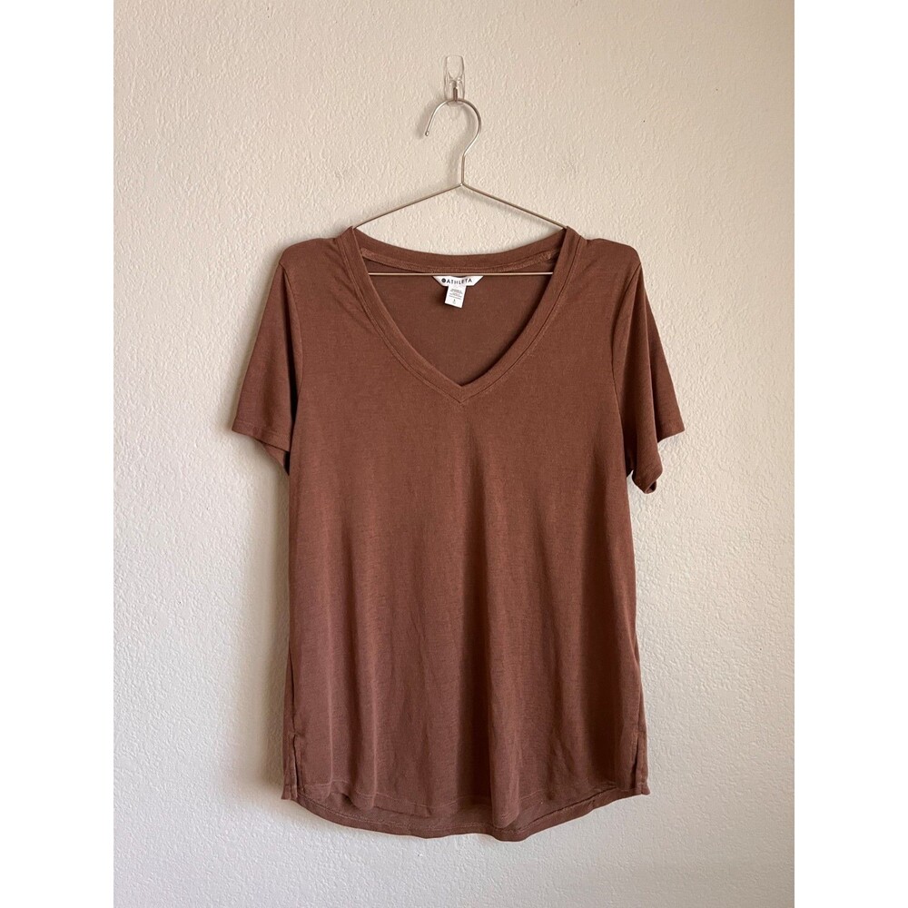 Athleta Breezy Scoop V-Neck Tee in Brown Size LARGE